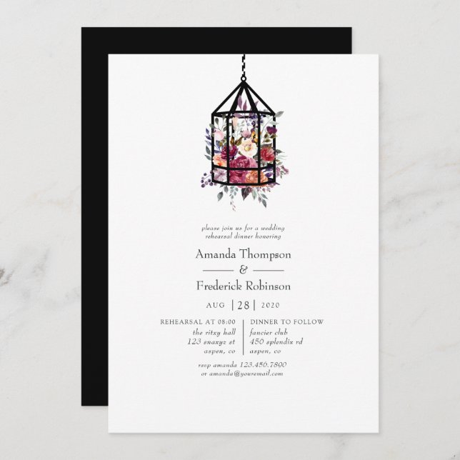 Boho Geometric Terrarium Floral Rehearsal Dinner Invitation (Front/Back)