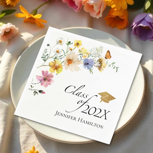 Boho Gilded Wildflower Bouquet Class of Graduation Napkin (Creator Uploaded)