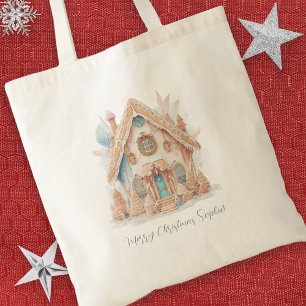 Boho Gingerbread House Name Merry Christmas Tote Bag