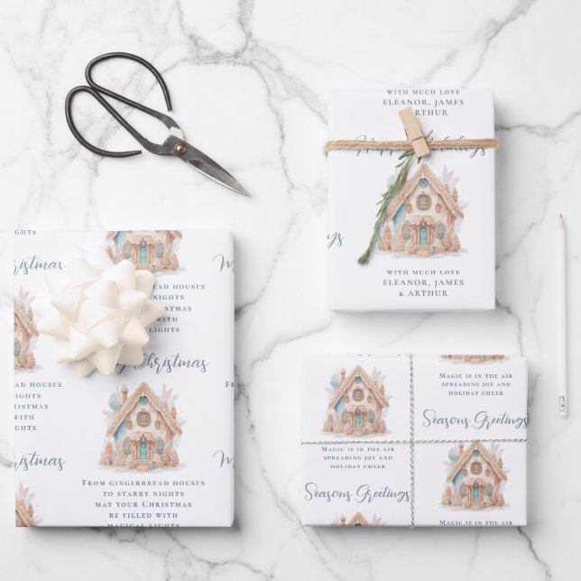 Boho Gingerbread House Quotes Name Christmas Wrapping Paper Sheet (Front)