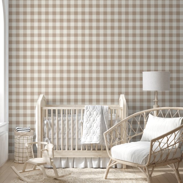 Boho Gingham Pattern Plaid Checkered Neutral Wallpaper (Kids)