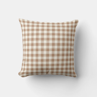 Boho Gingham Pattern Plaid Checkered Tan Brown Cushion