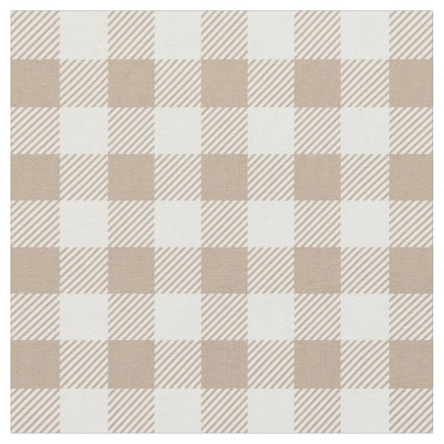 Boho Gingham Pattern Plaid Chequered Neutral Fabric (Close Up)