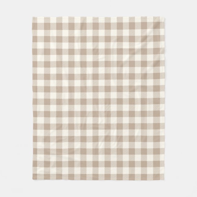 Boho Gingham Pattern Plaid Chequered Neutral Fleece Blanket (Front)