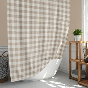 Boho Gingham Pattern Plaid Chequered Neutral Shower Curtain
