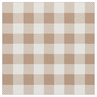 Boho Gingham Pattern Plaid Chequered Tan Brown Fabric
