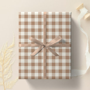 Boho Gingham Pattern Plaid Chequered Tan Brown Wrapping Paper