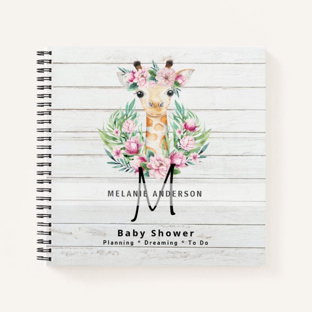 Boho GIRAFFE Baby Shower Planner Notebook Journal (Front)