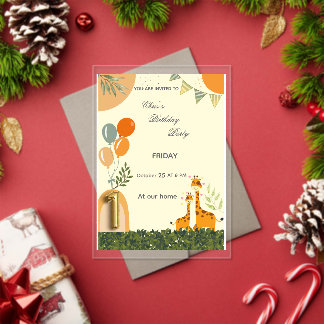 Boho Giraffe First Birthday Invitation 