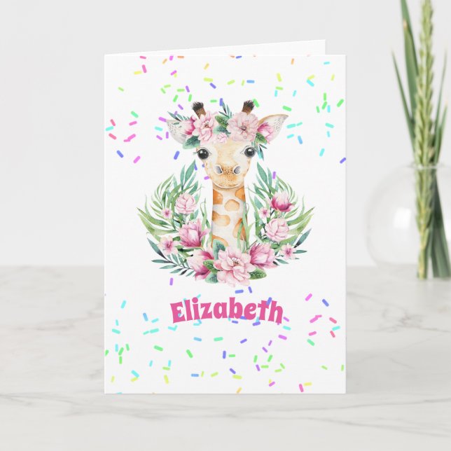 Boho Giraffe Flowers Named Girls, Teens Gifts Card (Front)