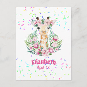 Boho Giraffe Flowers Named Girls, Teens Gifts Postcard