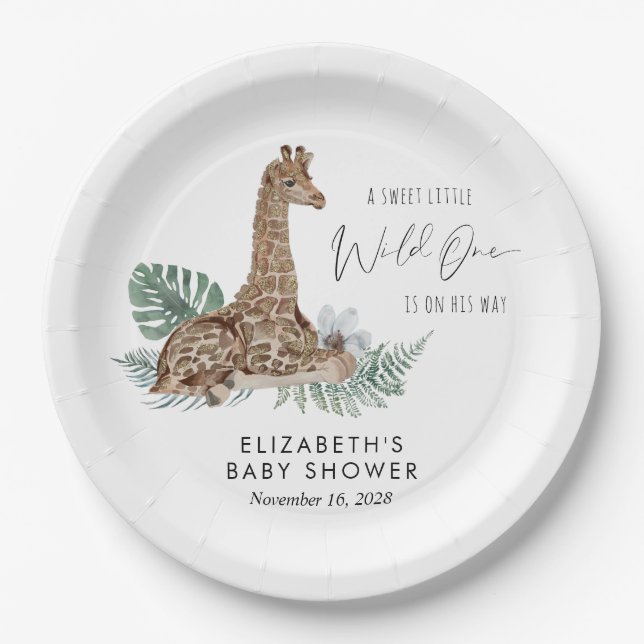 Boho Giraffe Safari Baby Shower Paper Plate (Front)
