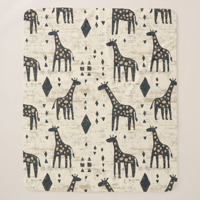 Boho Giraffe Tribal Pattern Sherpa Blanket (Front)