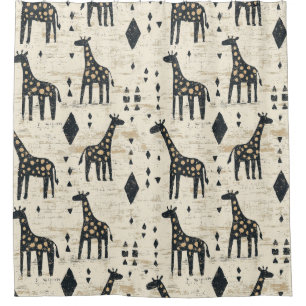 Boho Giraffe Tribal Pattern Shower Curtain