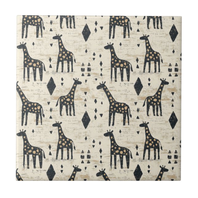 Boho Giraffe Tribal Pattern Tile (Front)