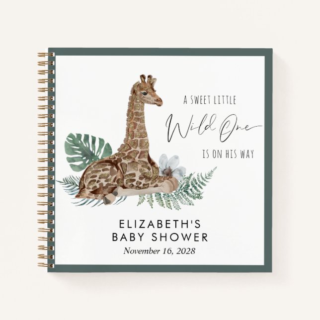 Boho Giraffe Watercolor Baby Shower Guest Book (Front)