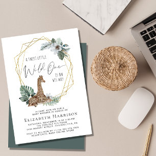 Boho Giraffe Watercolor Baby Shower Invitation