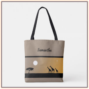 Boho Giraffes At Sunset with Full Moon Tote Bag