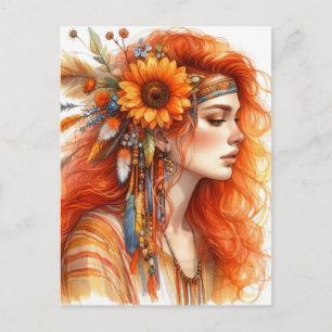 Boho Girl AI Art Bohemian Fashion Postcard