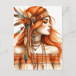 Boho Girl AI Art Bohemian Fashion Postcard