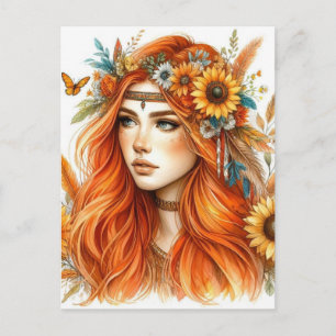 Boho Girl AI Art Bohemian Fashion Postcard