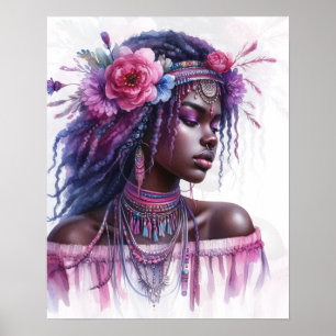 Boho Girl AI Art Bohemian Fashion Poster