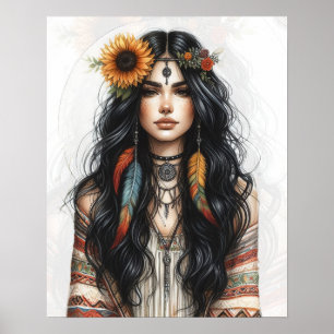 Boho Girl AI Art Bohemian Fashion Poster