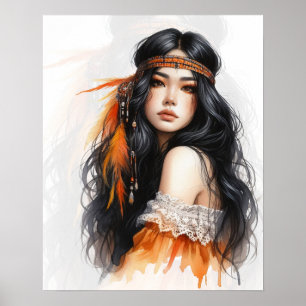 Boho Girl AI Art Bohemian Fashion Poster