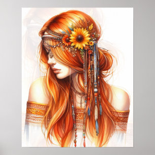 Boho Girl AI Art Bohemian Fashion Poster