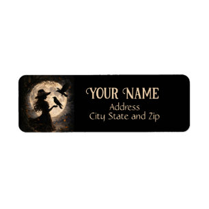 Boho Girl and Ravens Moon Mystical Return Address