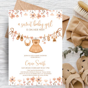 Boho Girl Baby Clothes Baby Shower Invitation