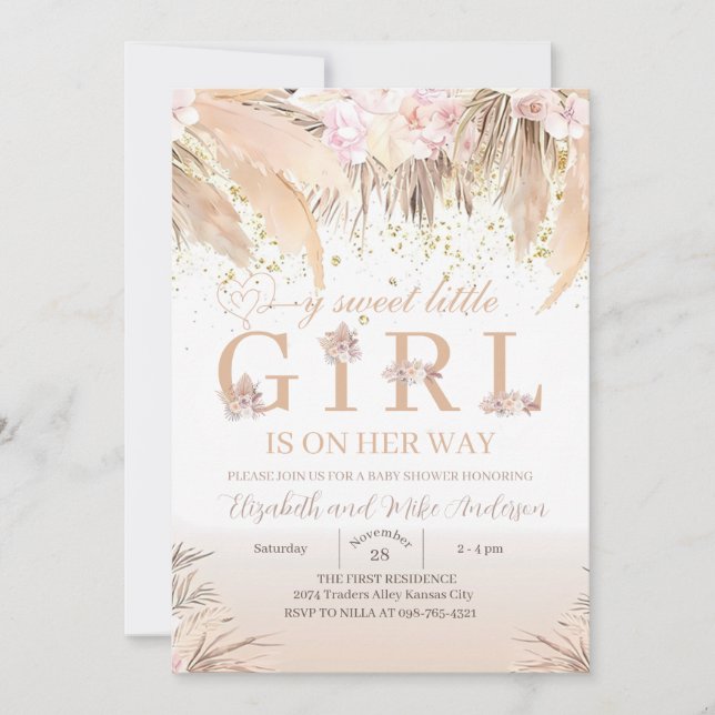  Boho Girl Baby Shower Invitation (Front)