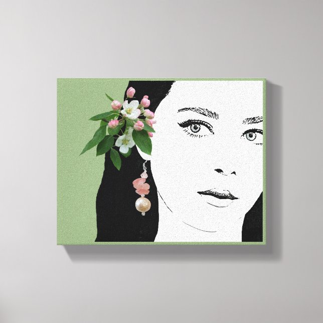 Boho girl fashion illustration floral trendy art canvas print (Front)