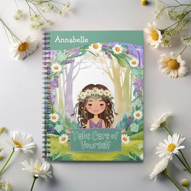 Boho Girl Green "Take Care of Yourself" Notebook (Creator Uploaded)
