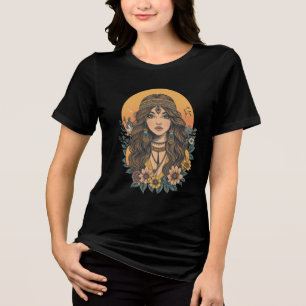 Boho Girl T-Shirt Aesthetic Floral Vintage Style Tri-Blend Shirt