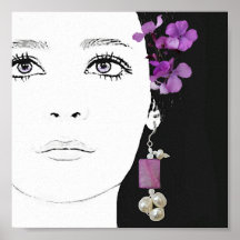 Boho girl with purple flowers fashion fine art