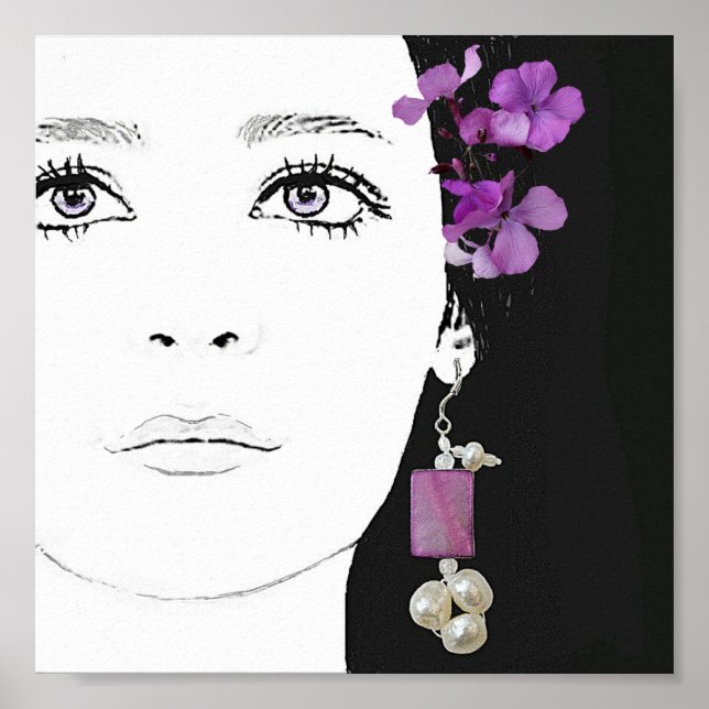 Boho girl with purple flowers fashion fine art Poster (Front)