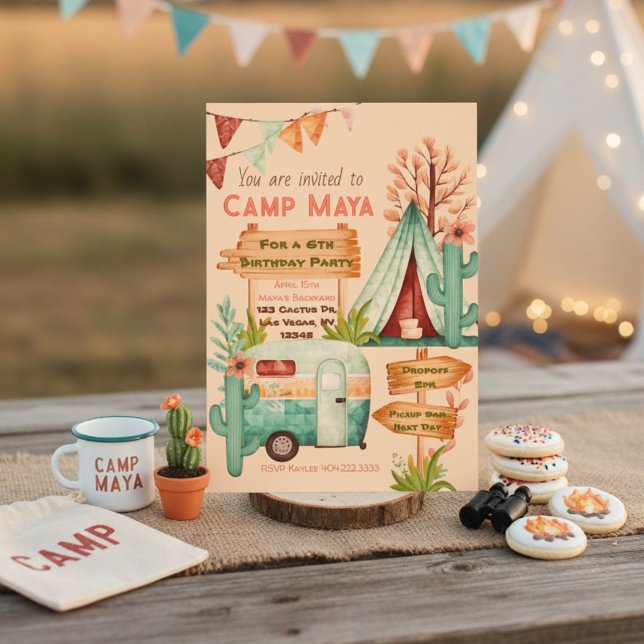 Boho girls camping slumber party Invitation (Creator Uploaded)