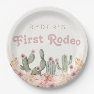 Boho Girls First Rodeo Cowgirl Birthday Paper Plate