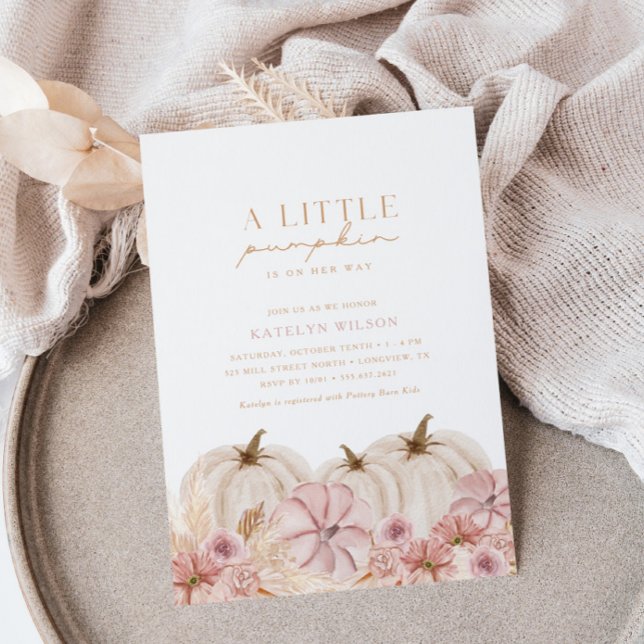 Boho Girls Pampas Grass Pumpkin Baby Shower Invitation (Elegant, stylish & chic!)