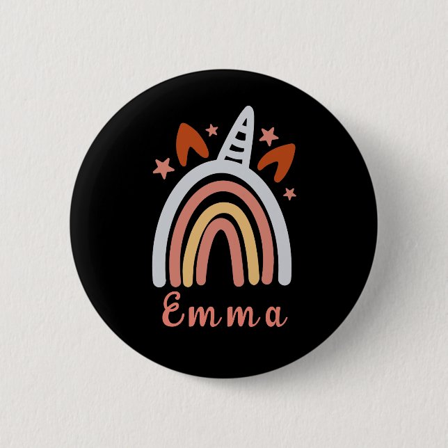 Boho Girly Rainbow With Personalised Name 6 Cm Round Badge (Front)