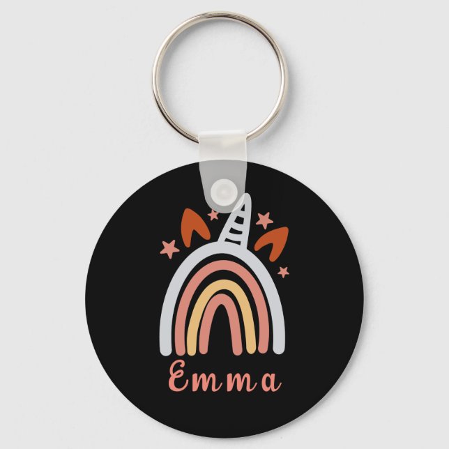 Boho Girly Rainbow With Personalised Name  Key Ring (Front)
