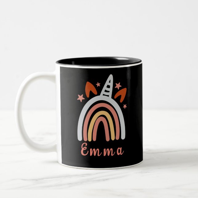 Boho Girly Rainbow With Personalised Name  Two-Tone Coffee Mug (Left)