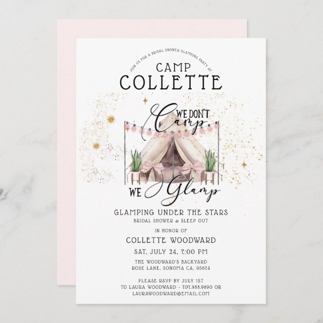 Boho Glamping Bridal Shower Party Under The Stars  Invitation (Front/Back)