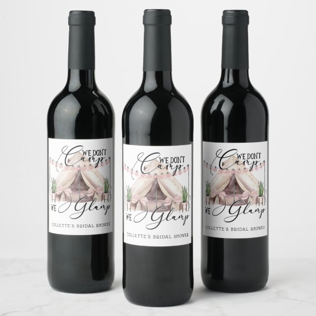 Boho Glamping Bridal Shower Wine Labels (Bottles)
