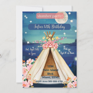 Boho Glamping Teepee Sleepover birthday  Invitation