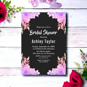 Boho Glow Neon Colours Black Floral Bridal Shower Invitation