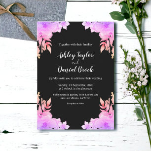 Boho Glow Neon Colours Black Floral Wedding Invitation