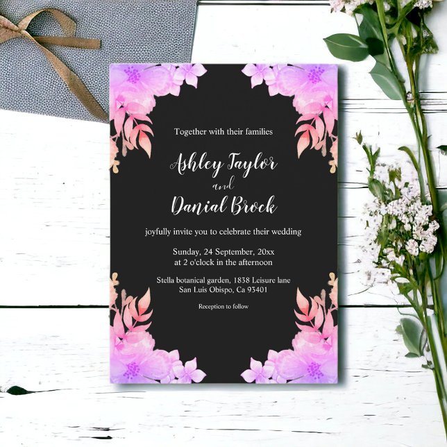 Boho Glow Neon Colours Black Floral Wedding Invitation (Creator Uploaded)
