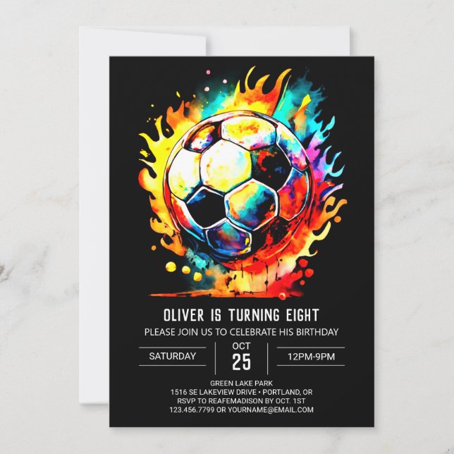 Boho Goal Watercolor Soccer Birthday Invitation (Front)
